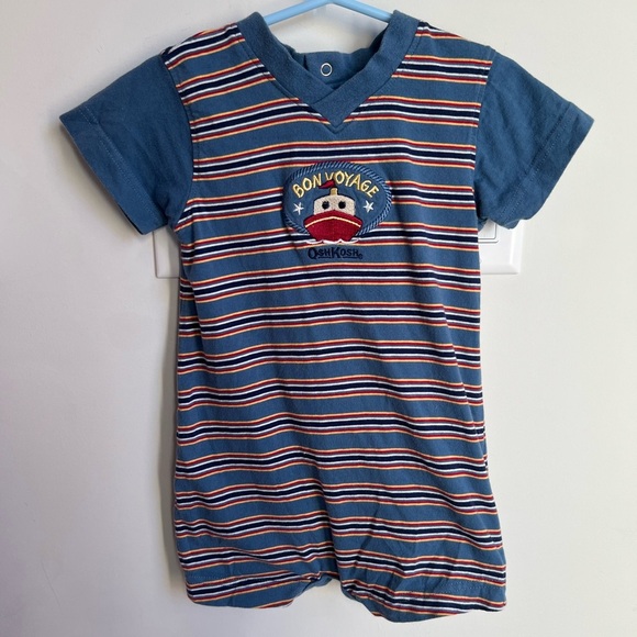 Vintage OshKosh B'gosh Nautical Bon Voyage Striped Romper 18M - Picture 1 of 5
